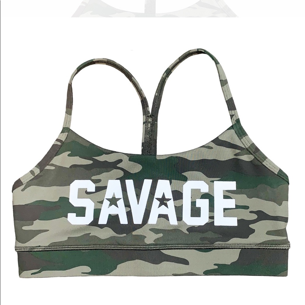 NWT Savage Barbell green camo sports bra sz medium